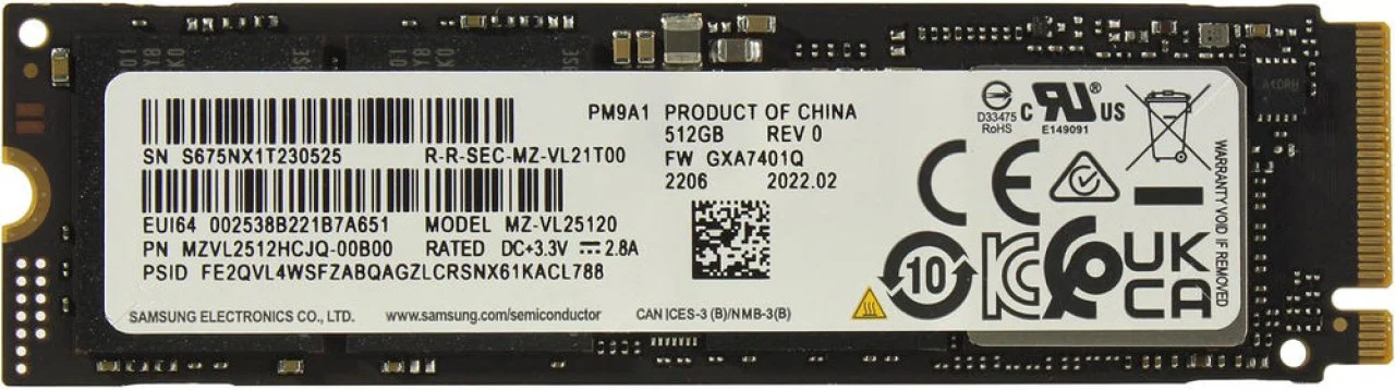 Samsung SSD PM9A1 NVMe M.2 (MZVL2512HCJQ-00B00), SSD M.2 Type 2280